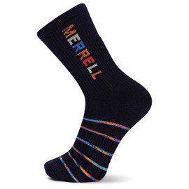 Merrell Men's and Women's Rainbow Logo Crew Socks-1 Pair Pack-Eco Polyester and Half Cushion Comfort, Black, Medium-Large