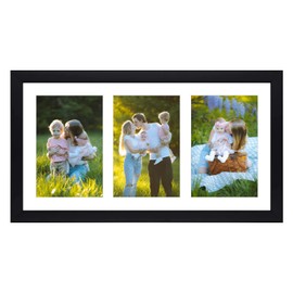 Golden State Art, 8.5x16.3 Black Wood Frame - White Mat for Three 5x7 Pictures - Sawtooth Hangers- Swivel Tabs - Wall Mounting - Landscape/Portrait - Real Glass - Collage Frame