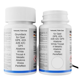 MG PRIME Autolack Lackstift Set für Opel GP6 / 42A 42B 42C GP5 Abalone White Tricoat 4 Metallic/Abalone Weiss Perleffekt Grundlack Basislack Klarlack je 50ml