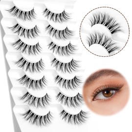 JIECAI Lashes Natural Look False Eyelashes Cat Eye Faux Mink Lashes Wispy Fake Eyelash Extension Curl Lash Strips Pestañas Postizas Naturales, 7 Pairs, Fairy Cat