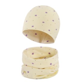 Cheerful Mario Cotton Hat Loop Scarf Sets Baby Boys Girls Soft Beanie Windproof Tube Scarf Children, beige