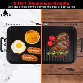 Vayepro 2-in-1 Stove Top Griddle & Grill Pan, 20 Inch Non-Stick Double Burner Griddle for Gas, Electric, and Camping Stoves, Perfect for Pancakes, BBQ, and Indoor/Outdoor Cooking
