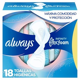 Always Infinity Día FlexFoam Toallas Higiénicas Con Alas Ultradelgada 18 Unidades, Máxima Comodidad y Protección