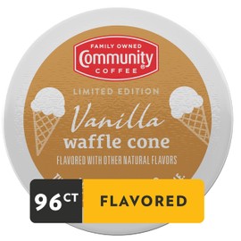 Community Coffee Ice Cream Flavored Coffee Pods, Compatible with Keurig 2.0 Brewers, Vanilla Waffle Cone, 96 Count