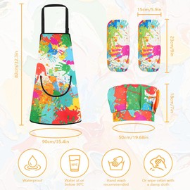 Ainiv Kinderschürze Kochmütze und Rmel Set, Einstellbar Bastelschürze mit Big Taschen Malkittel Schule für Kunst Malerei Basteln Malen, Malschürze Kinder für 6-13 Jahre Mädchen Junge