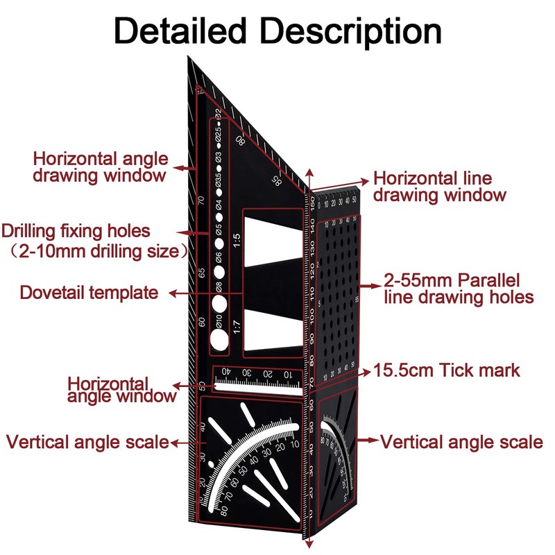 Aweohtle 3D Mitre Angle Mitre Aluminium Alloy Angle Rule Woodworking