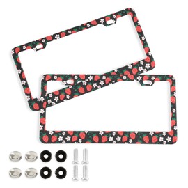 Blueangle 2pcs Strawberry License Plate Frame for Car Decorative Accessories Rustproof License Plate Cover with Screws for US Vehicles 12x6 Inch（188）