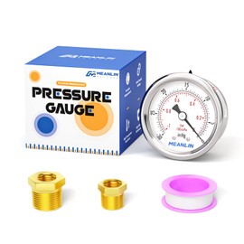 MEANLIN MEASURE -30inHG~0Psi Vacuum Gauge Stainless Steel 1/8" NPT 2" FACE DIAL Waterproof for Air Compressor HVAC Negative Pressure Hand Pump Pool Back Mount with 1/4" NPT and 3/8" NPT Hex Bushing