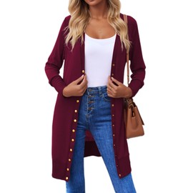 Halife Women's Long Sleeve Cardigans Business Casual Sweater Cardigan Closure Button Knitwear Burgundy Long Cardigans S