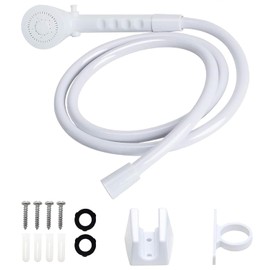 RV Shower Replacement Shower Head with Hose & Guide Ring & Shower Holder Non-Metallic Hand-Held Shower Set White/Black (White Showers)
