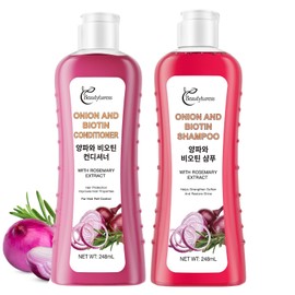 Onion Biotin and Rosemary Shampoo and Treatment Set Shampoo, Conditioner and Treatment for All Hair Types, Pink (248ML*2)
