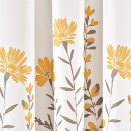 Lush Decor Aprile Room Darkening Curtains Floral Leaf Design Window Panel Drapes Set for Living, Dining, Bedroom (Pair), 52" W x 63" L, Yellow & Gray