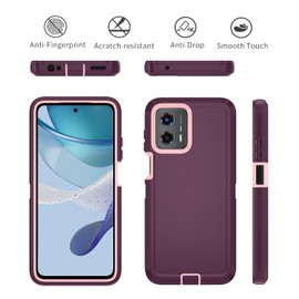 Noyabox for Moto G Play 4G 2024 Case, Protective Heavy Duty 3-Layer Shockproof Hard Cover Tough Rugged Dust/Drop Proof Full Body Durable Anti-Fingerprint with Port Protection, Purple and Pink