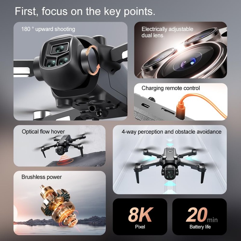 Drones with Camera for Adults, Brushless Motor Large HD Screen