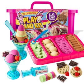 GirlZone Ice Cream Shop Play Sand Kit - 2lb Multicolor 22-Piece Set - Moldable Magic Sand Toys & Sensory Play for Kids
