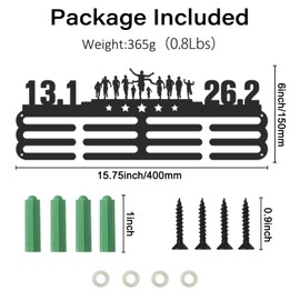 Marathon Medal Holder Display Hanger Rack Half Marathon Sports Awards Ribbon Metal Holder Rack Wall Mounted for 13.1 26.2 Miles Athletes Champions Players for Over 60 Medals