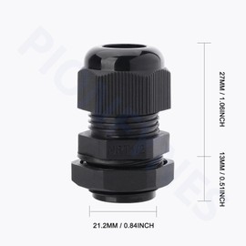 PIONFYNES 20PCS 1/2'' NPT Cable Gland Waterproof Adjustable 6-12mm/0.24-0.47inch Nylon Cable Glands Joints with Gaskets (1/2'', 20PCS)