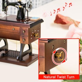 Mr.Winder Sewing Machine Music Box Gift, Wooden Vintage Musical Box Christmas Anniversary Birthday Gifts for Mom Wife Grandma Friend Wind Up Mechanical Melody Fur Elise