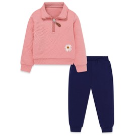 ZOEREA Kids Toddler Girls Clothes Outfits 2 Piece Zip Tops Long Sleeve Fashion Fall Winter Clothing Set Pink 3-4T