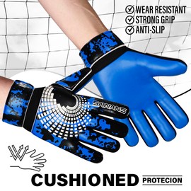 SAWANS Football Goalkeeper Gloves Boys Kids Children Youth Adult Soccer Goalie Gloves Strong Grip Palms Wrist Support Junior Anti Slip (Blue, Size 8 Suitable For size M-L adult)
