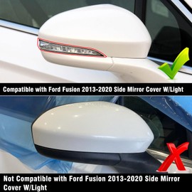 Adzfel Compatible with Ford Fusion Side Mirror Cover Cap 2013 2014 2015 2016 2017 2018 2019 2020, Clip-on Passenger Side Mirror Caps Replacement W/Turn Light Bright White - Right