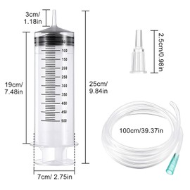 Pack of 2 500 ml Syringe with Hose, Large Syringe Reusable, Plastic Syringe with Cap, Large Capacity Syringes, Individually Sealed Syringes for Laboratory, Industry, Pet Feeding