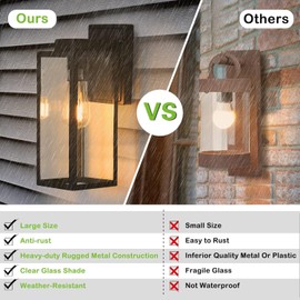 Large Size Outdoor Wall Lights,16 Inch Wall Lantern, Waterproof Exterior Wall Sconce, Anti-Rust Wall Mounted Lighting with Glass Shade, Matte Black Lamp with E26 Socket for Porch, Front Door , 2 pack