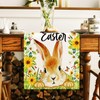 SEAHUI Happy Easter Table Runner Rabbit Tablecloth Bunny Flower Linen