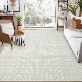 MilleLoom Area Rug 9x12 Large Washable Plaid Rug Living Room Rug Modern Rug for Bedroom, Non-Slip Retro Modern Carpet Print Rug for Dining Room Guest Room Office Farmhouse,9x12