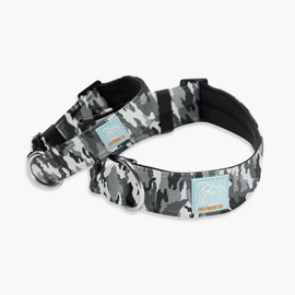 DF Co. Tactical Dog Collar | Comfortable & Secure with Quick Release Clip Buckle and Heavy Duty D-Ring | Soft Padded Neoprene, Chafe Resistant, Night-Time Visibility | Grey Camo, Size M