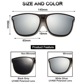 Long Keeper Polarised Clip on Sunglasses - Sunglasses Clip on Glasses for Men Women, Large Frame Flip Up Shades for Driving Fishing Outdoor