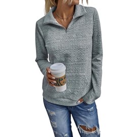ZumBuys Women's Half Zip Pullover, Grey, S-XL, Cotton/Polyester Blend, Textured, Long Sleeve, Casual (US, Alpha, X-Large, Regular, Regular, Greg)
