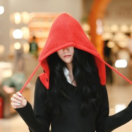 [International] Knitted Baby Balaclava - Autumn/Winter Hooded Scarf lf3486 Thick Version - Black 3ea