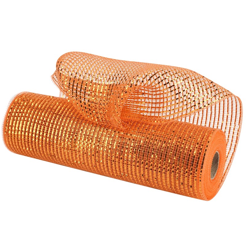 MEEDEE Orange Deco Mesh 10 Inch Deluxe Wide Foil Fall
