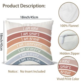 Baokcotei Boho Rainbow Classroom Reading Corner Decor Throw Pillow Covers, Book Center Calming Corner Home Bedroom Playroom Decor Pillow Case, I Am Kind Smart Brave Confidence 18x18 Inch Pillowcase