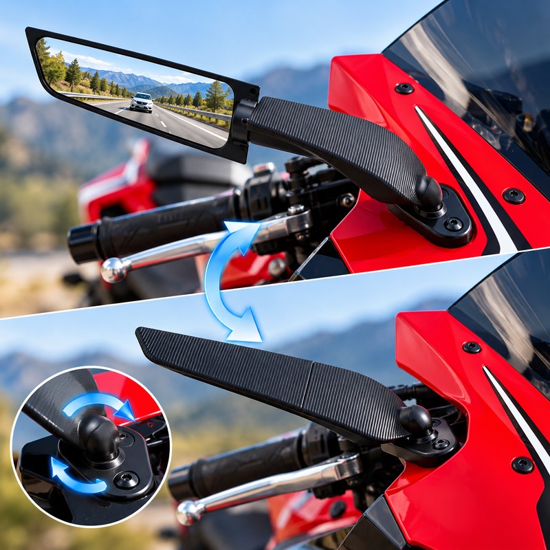 Motorcycle Wing Mirrors for Sportbike Rearview Visibility – Foldable Aerodynamic-Style