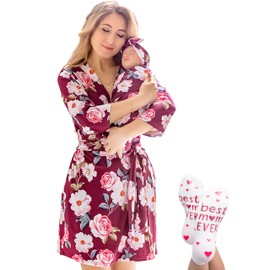 ECO BABY Mommy and Me Robe and Swaddle Set | Maternity Robe and Matching Baby Set for Girl, Boy | Hospital Labor and Delivery