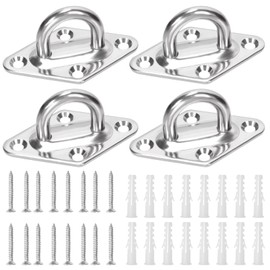 Swpeet 4Pcs M8 304 Stainless Steel Silver Rhombus Pad Eye Plate Hook with Screws and Plastic Anchors Assortment Kit, Marine Hardware Hooks Ceiling U Hook Staple Ring Hook for Securing Hanging