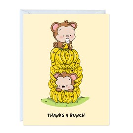 ALY LOU Cute Thank You Card, Thank U Greeting Note Card for Business, Teacher, Wedding, Birthday, Baby Shower, Blank Inside (Thanks a Bunch (Monkey Bananas))
