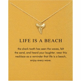 OBSUN Golden Shark Tooth Necklace Beach Necklace for Women Teens Shark Teeth Summer Jewelry for Ocean Beach Jewelry