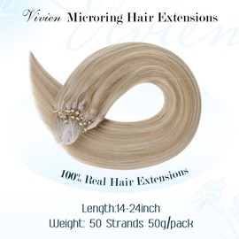 Vivien Micro Ring Real Hair Extensions, Blonde Extensions, Micro Ring Real Hair, Highlighted Ash Blonde with Blonde, #18/613, Micro Ring Hair Extensions, 50 g, 55 cm / 50 Strands