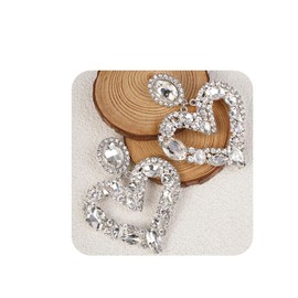 Xerling Large Heart Rhinestone Crystal Dangle Earrings Statement Drop Earrings Brides Silver Love Heart Stud Earrings for Women Heavy