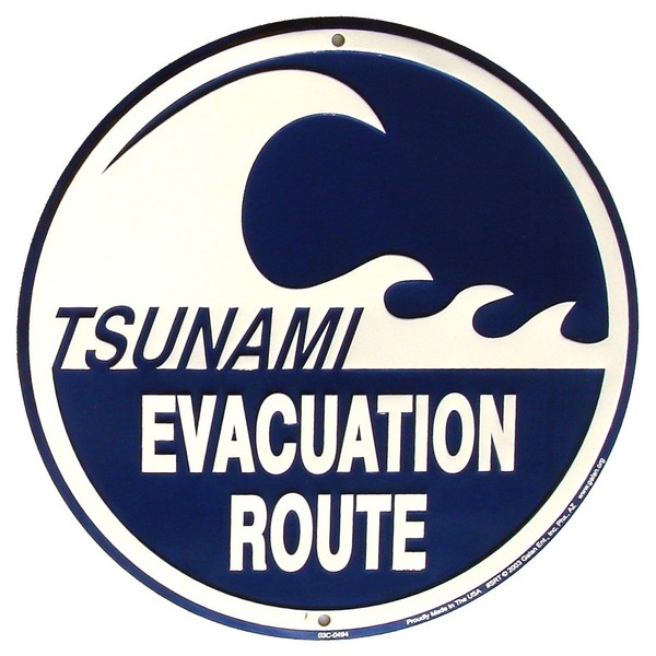 TG,LLC Treasure Gurus Tsunami Evacuation Route Metal Sign Warning Wave Beach Road Plaque