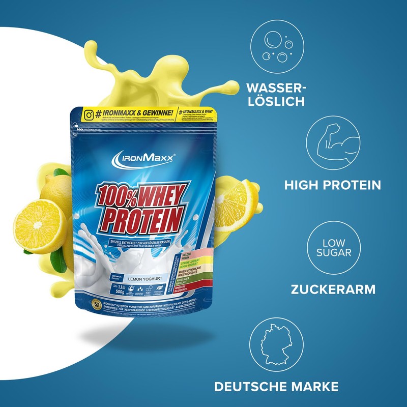 IronMaxx 100% Whey Protein Powder, Lemon Yoghurt 500 g Bag,