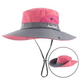 Women's Foldable Sun Hat, Summer Hat, UV Protection, Hiking Hat, Fishing Hat, Garden Hat, Waterproof, Outdoor Bush Hat with Adjustable Chin Strap, Red-a