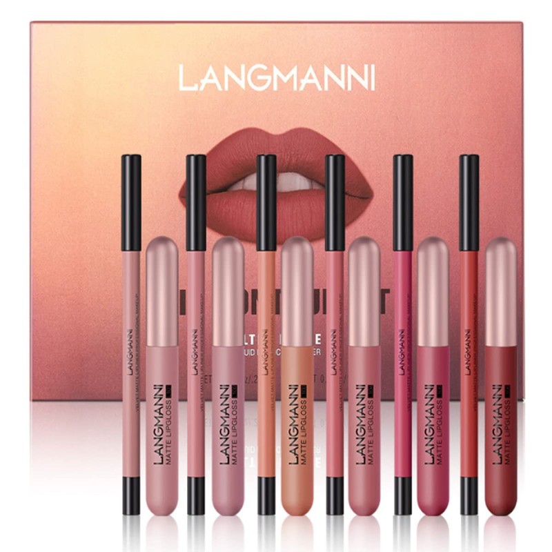12Pcs Lip Liner and Lipstick Set, 6 Velvety Matte Liquid