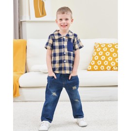 18 Months Boy Clothes Baby Toddler 24 Month Boy Clothes Summer Clothing Denim Pants Apricot Plaid Top 2t Boys Clothes Fall Jeans Outfit Set
