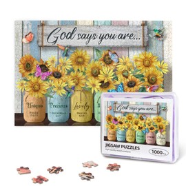 Christian Puzzles for Adults 1000 Pieces Sunflower Religious Bible Verses Jigsaw Puzzles God Says You are Puzzle Inspirational Challenging Wooden Puzzle for Adults Family Game Toy Educational