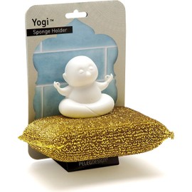 PELEG DESIGN - Schwammhalter Yogi | Lustiges Spülschwamm Abtropfgestell | Küchen Organizer | Halterung mit Saugnapf für Küche & Bad im Buddha-Stil | Mit goldenen Schwamm | Geschenk für Geburtstag