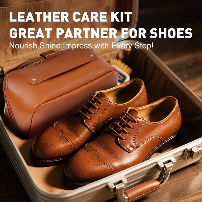 CHMI 16PCS Leather Shoe Polish Kit,Shoe Shine Kit with Black/Brown